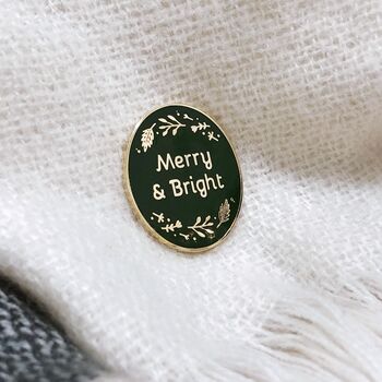 Merry And Bright Traditional Enamel Pin Badge, 2 of 11