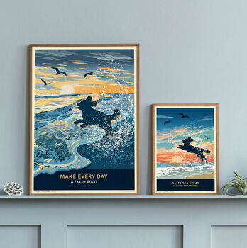 Cockapoo Or Poodle On A Seaside Shoreline Sunrise. A Limited Edition Dog Gift Print, 6 of 12