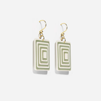Matching Earrings And Necklace | Cream And Green | Rectangle Set, 4 of 11