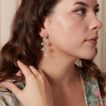 Blue Topaz Leaf Shaped 18k Gold And Silver Studs, 3 of 11