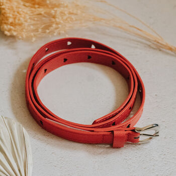 Red Pu Skinny Belt With Heart Holes, 3 of 6