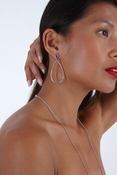 Petal Drop Earrings Pear Cut Ruby 18ct Gold Vermeil, 3 of 6