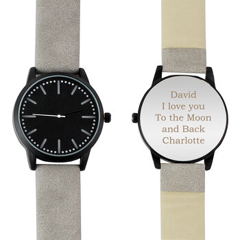 Personalised Mens Black And Grey Watch In Gift Box, 3 of 9
