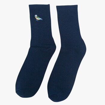 Men's Blue Tit Embroidered Cotton Socks Three Pack, 3 of 5