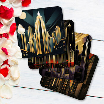 Urban Horizons Art Deco Set Of Four Pu Leather Coasters, 5 of 8