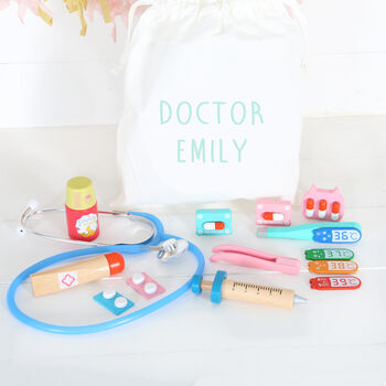Wooden Doctors Set And Personalised Storage Bag, 2 of 6
