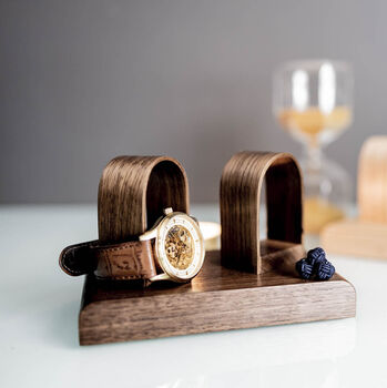 Luxury Walnut Double Watch Stand Display Personalise, 3 of 6