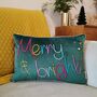 Merry And Bright Embroidered Velvet Cushion, thumbnail 3 of 4
