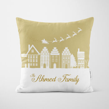 Personalised Gold Village Christmas Cushion, 4 of 7