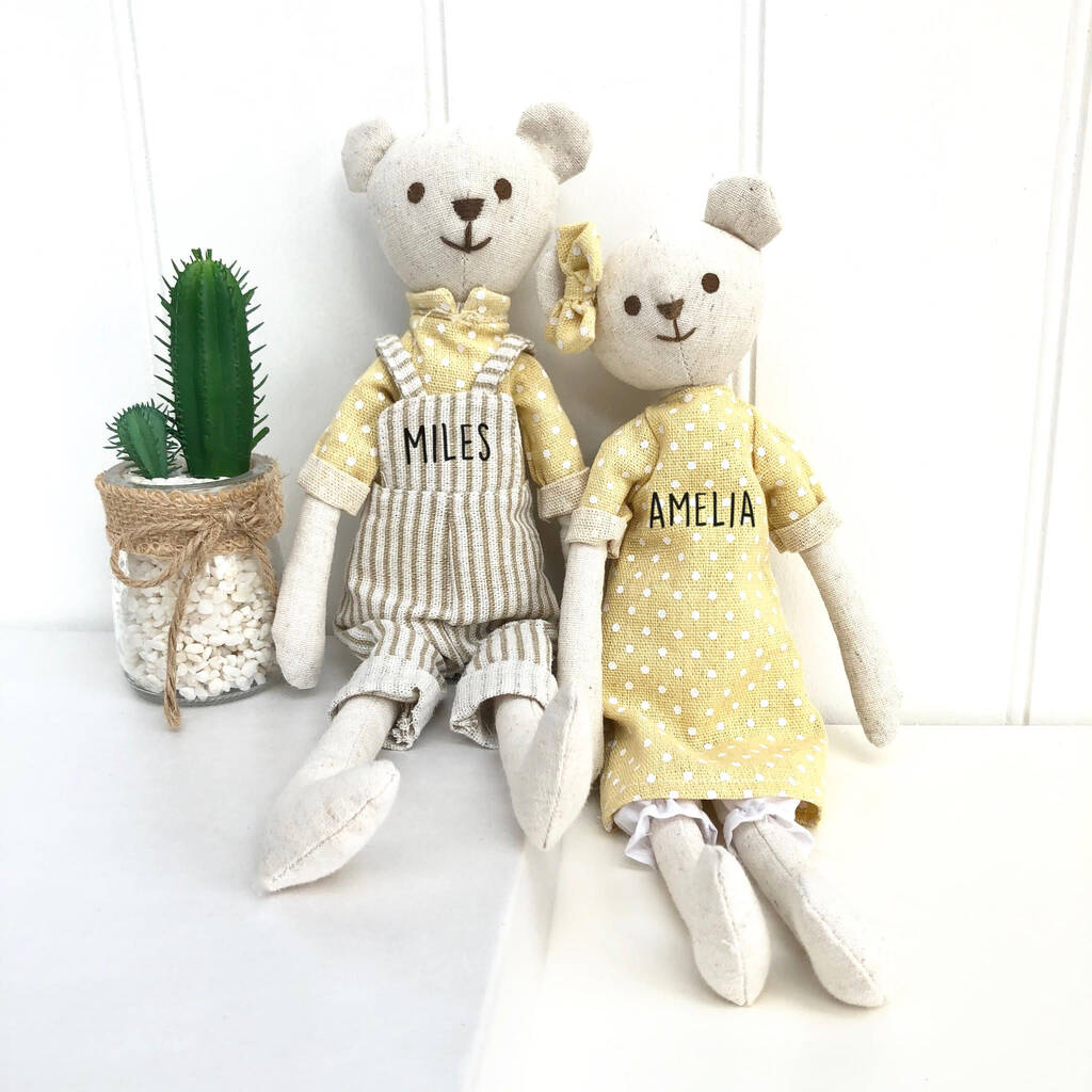 Linen Personalised Teddy Soft Toy, 1 of 3