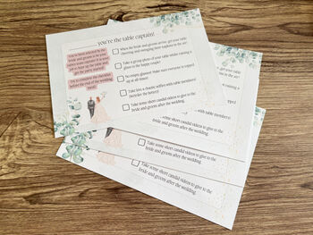 Wedding Table Captain Checklist Sheets A5, 2 of 4