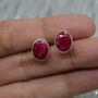 Red Sillimanite Silver Stud Earrings: Oval Gemstone, thumbnail 2 of 6