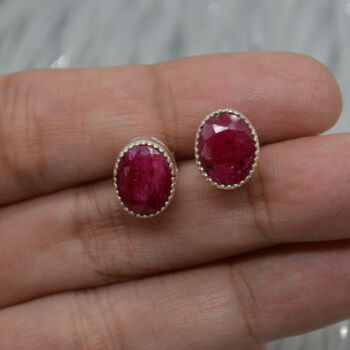 Red Sillimanite Silver Stud Earrings: Oval Gemstone, 2 of 6