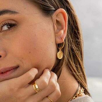 Palma Hamsa Hand Gold Hoop Earrings, 4 of 5