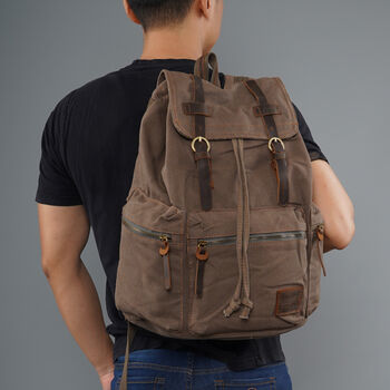 Canvas Backpack Rucksack With Leather Trims, 4 of 10