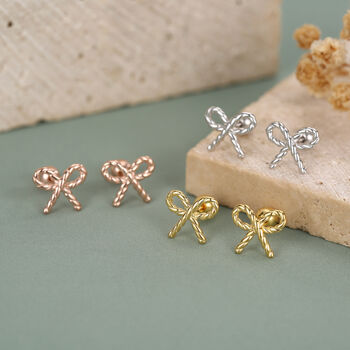 Sterling Silver Braided Bow 18 G Screw Back Earrings With Ball Backs, 3 of 10