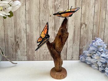 Handcrafted Monarch Butterfly Wooden Sculpture Ornament, 4 of 11
