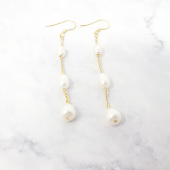 Statement Freshwater Pearl Dangle Drop Bridal Earrings, 3 of 6