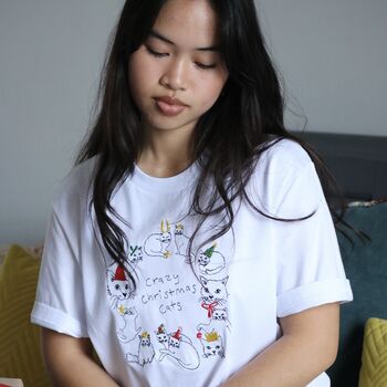 Crazy Christmas Cats Embroidered T Shirt, 2 of 11