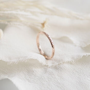 Star Engraved Rounded Ring Band In Solid Rose Gold, 5 of 7
