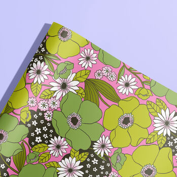 Pink And Green Vintage Floral Pattern Wrapping Paper, 2 of 6