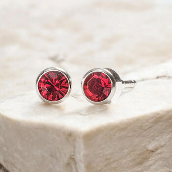 Sterling Silver July Ruby Birthstone Stud Earrings, 5 of 10