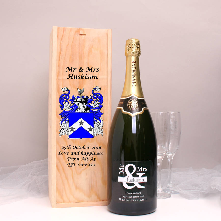 Mr And Mrs Magnum Champagne With Family Crest Box
