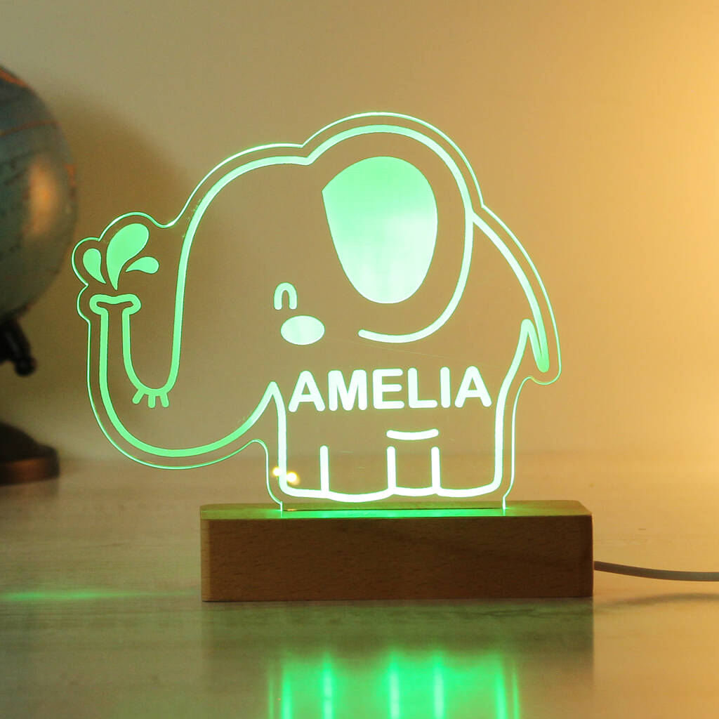 Personalised Baby Elephant Night Light By Uniqueful