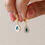White And Green Teardrop Earrings In Gold Plating, thumbnail 1 of 4
