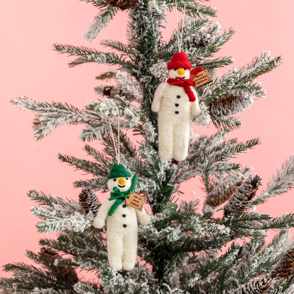 Personalised Felt Snowman Christmas Tree Decoration, 1 of 7