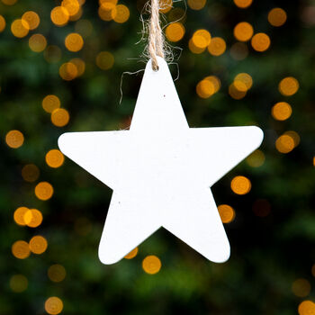 Set Of Four White Wooden Hanging Star Decorations, 2 of 2