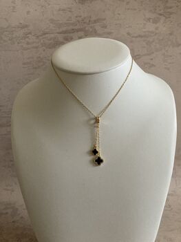 Clover 18 K Gold Plated Pendant Necklace Black, 3 of 8