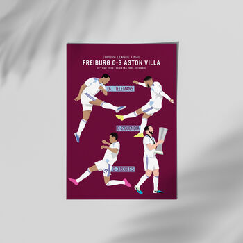 Aston Villa Vs Freiburg Europa League Final Print | Claret Background | Gift For Villa Fans, 3 of 4