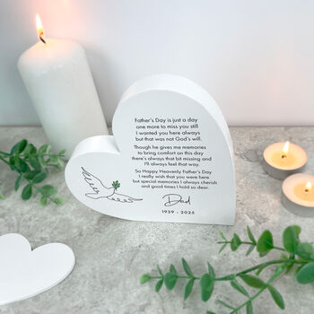Personalised Happy Heavenly Father's Day White Freestanding Heart, 3 of 4