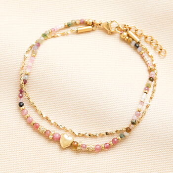 Stainless Steel Purple Beaded Double Layer Bracelet In Gold Plating, 2 of 4