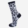 Women's Bamboo Socks Black Grey Leopard Print, thumbnail 1 of 2