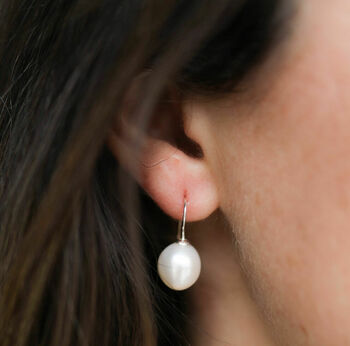 Triora Baroque White Pearl And Silver Drop Earrings, 3 of 4