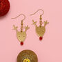 Christmas Mirrored Rudolph The Reindeer Dangly Earrings, thumbnail 1 of 2