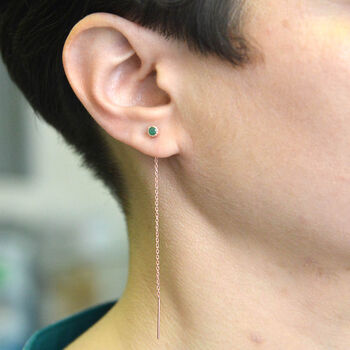 Emerald May Birthstone Silver Threader Earrings, 7 of 9