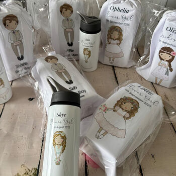Personalised Flower Girl Water Bottle, Custom Bridal Party Favour, 6 of 7