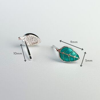 Sterling Silver Green Leaf Stud Earrings, 3 of 6