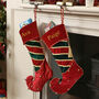 Personalised Luxury Elf Boot Stocking With Bells, thumbnail 7 of 7