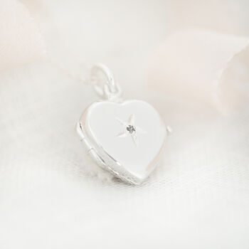 Sterling Silver Heart Locket With Diamond Detail, Gift For Loved Ones, 2 of 12