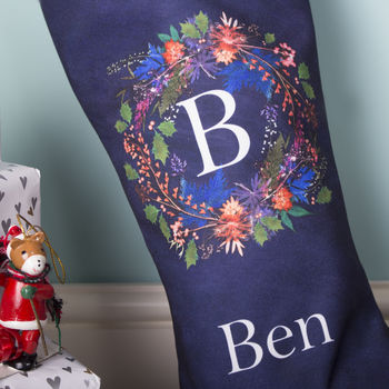 Personalised Velvet Christmas Stocking, Wreath Design, 2 of 3