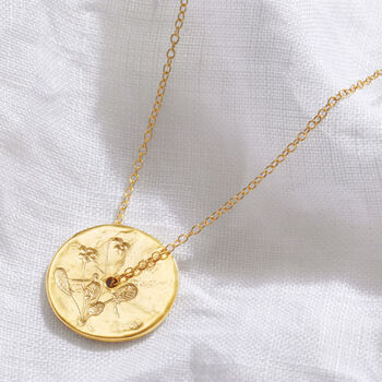 Birth Flower Disc Necklace In 18 Carat Gold Vermeil, 12 of 12