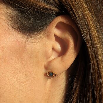 Evil Eye Stud Earrings Lapis Lazuli And Gold Vermeil, 3 of 7