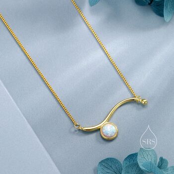 Sterling Silver Opal Wave Pendant Necklace, 7 of 12