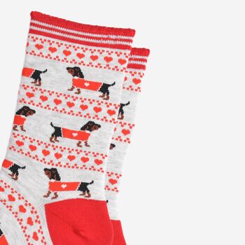 Women's Bamboo Socks Sausage Dog Fair Isle, 3 of 5