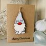 Personalised Gonk Christmas Card Wood Gnome Decoration, thumbnail 1 of 10