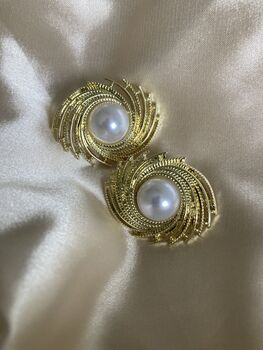 Gold Sunburst Pearl Stud Earrings, 5 of 6